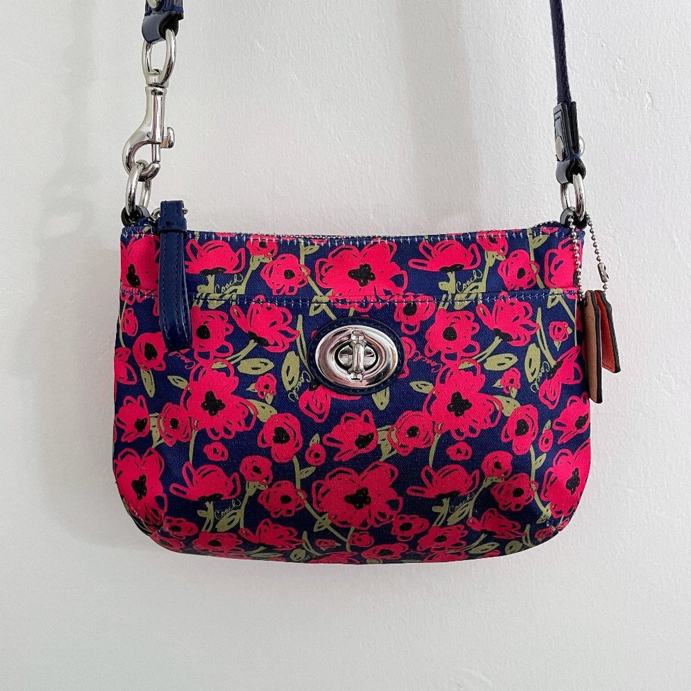 Coach Floral Poppy Design Crossbody Bag with Turnlock Front Pocket